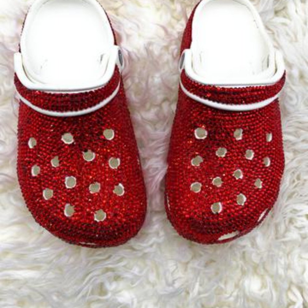 Bling RED Rhinestones Studded Customized White Clogs Adults - Picture 6 of 7